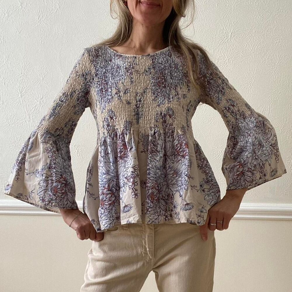 Women's Cream and Blue Blouse